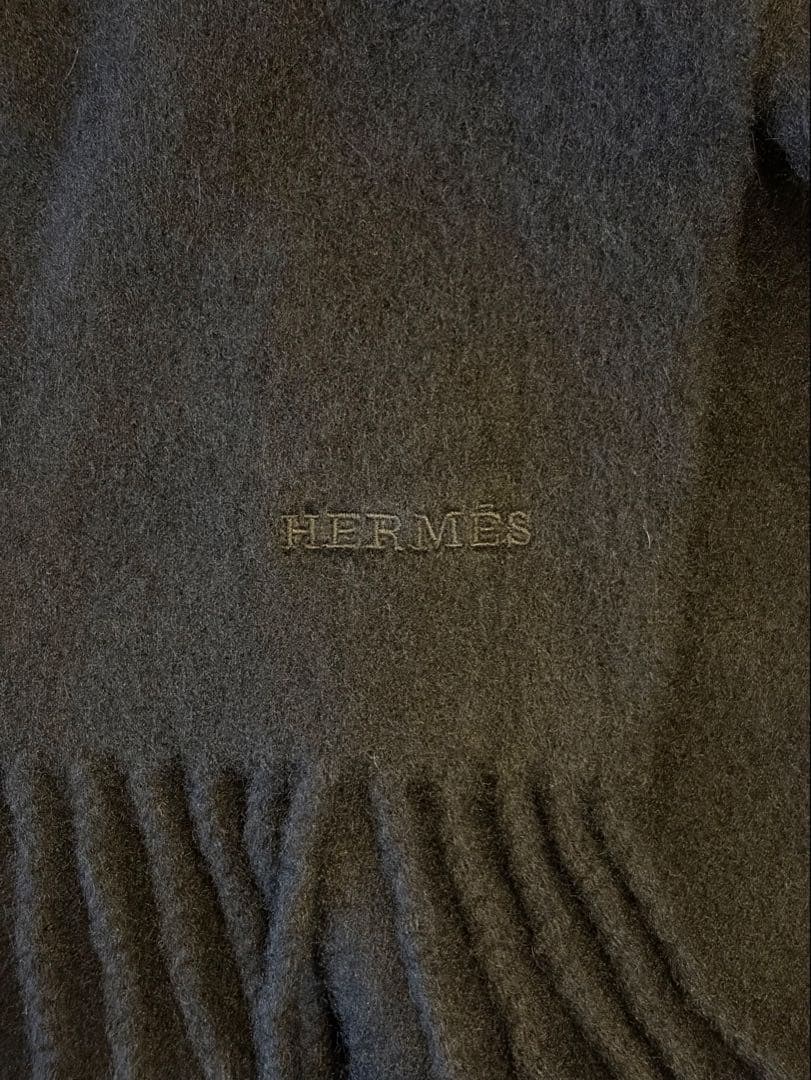 HERMES ブラックマフラー(カシミア100%)