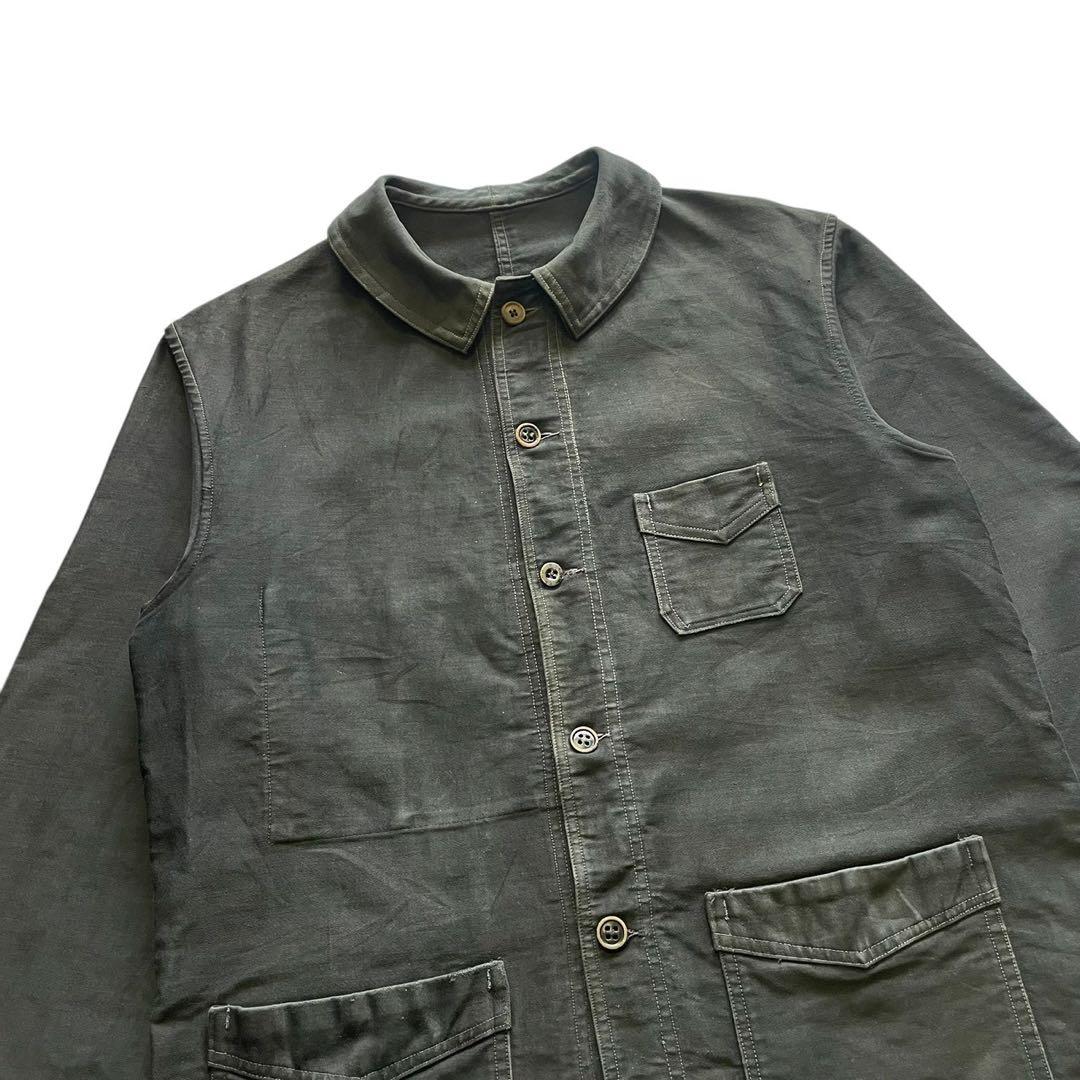 40s フレンチ ヴィンテージ ブラックモールスキンジャケット Vポケット 古着