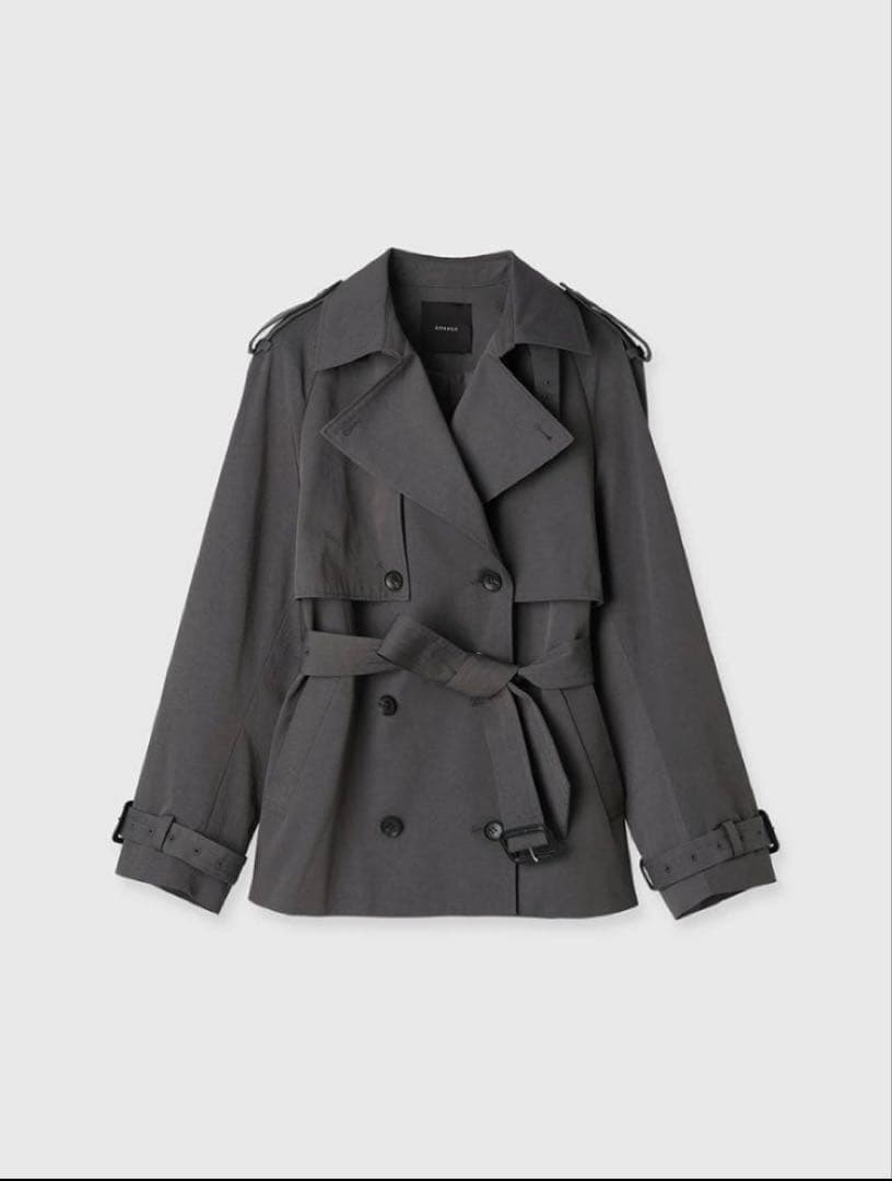 【美品】anuans ハーフオーバートレンチコート チャコールグレー　Mサイズ