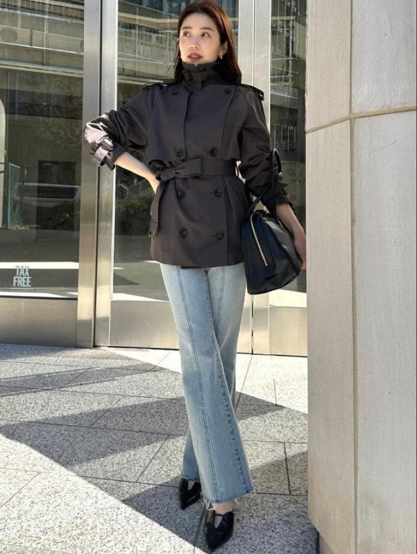 【美品】anuans ハーフオーバートレンチコート チャコールグレー　Mサイズ