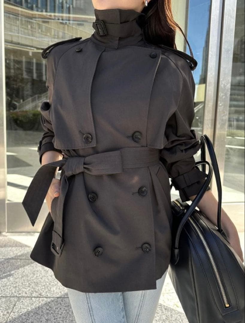 【美品】anuans ハーフオーバートレンチコート チャコールグレー　Mサイズ