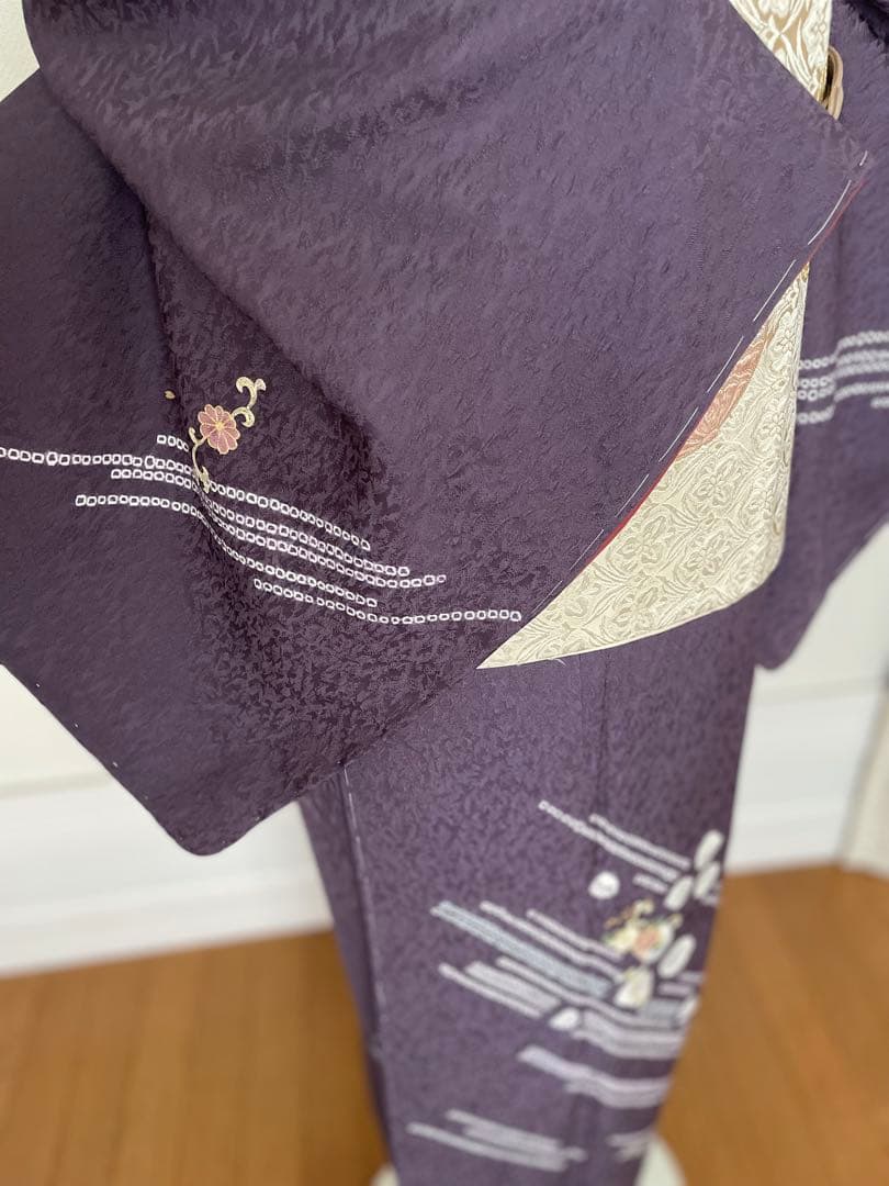 しつけ付き 手刺繍×絞り 付下げ訪問着 正絹着物 トールサイズ裄丈70