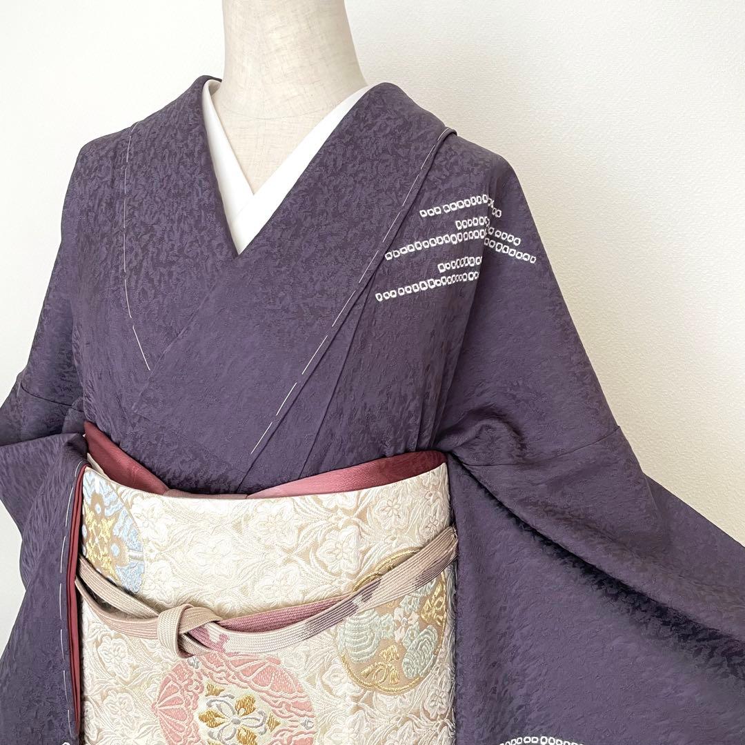 しつけ付き 手刺繍×絞り 付下げ訪問着 正絹着物 トールサイズ裄丈70