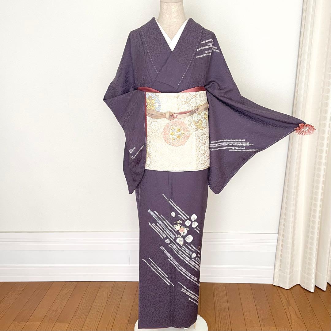 しつけ付き 手刺繍×絞り 付下げ訪問着 正絹着物 トールサイズ裄丈70