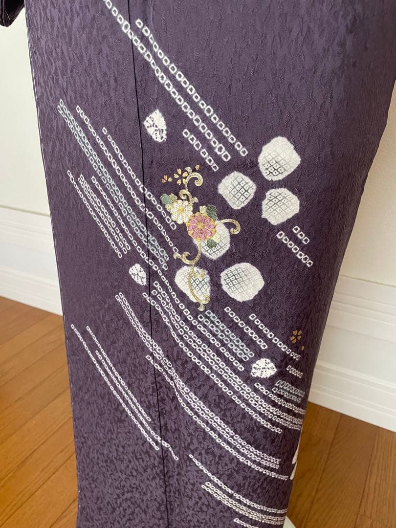 しつけ付き 手刺繍×絞り 付下げ訪問着 正絹着物 トールサイズ裄丈70