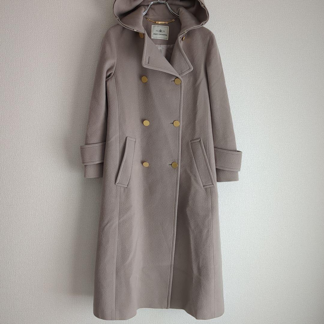 グレースコンチネンタル ダブルブレスト ウール コート ベージュ 36