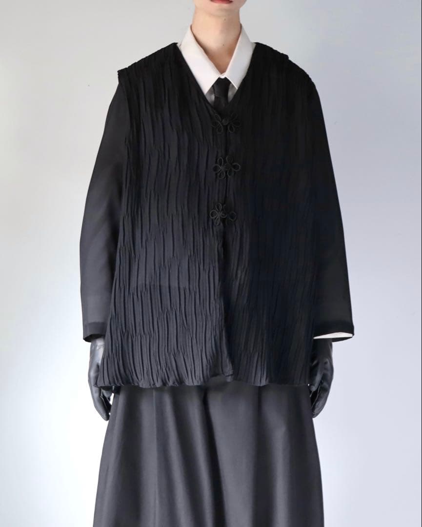 90s archive プリーツ チャイナジャケット 黒色 モード ブラック