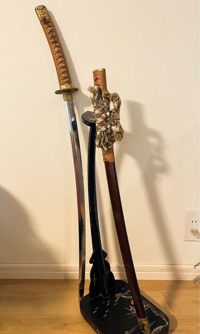 【希少】刀掛け 太刀掛け　螺鈿　一本掛け　模造刀　武具