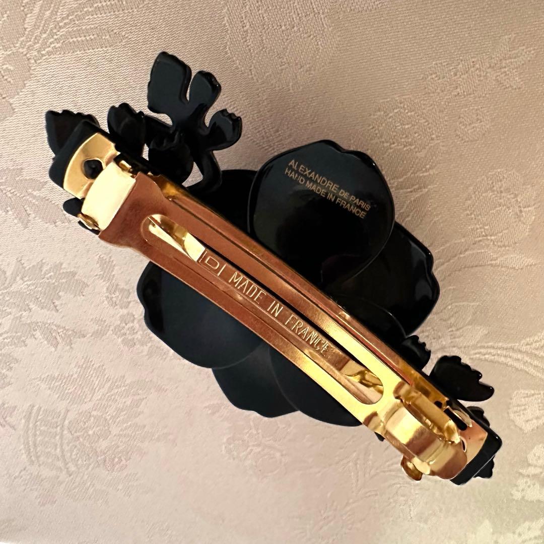 極美品♡希少ALEXANDRE DE PARIS 黒バレッタ【箱•袋付】バラの花