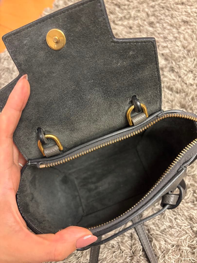 セリーヌ ベルトバッグ ピコ ショルダーバッグ 2way グレー レザー