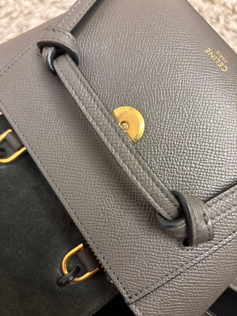 セリーヌ ベルトバッグ ピコ ショルダーバッグ 2way グレー レザー