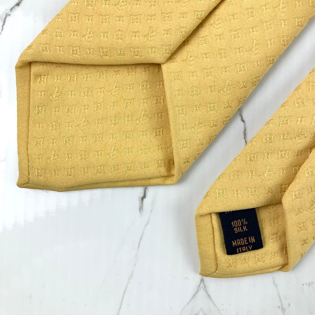 現行モデル　ルイヴィトン　ネクタイ　モノグラム　ソリッド　ジャガード　イエロー