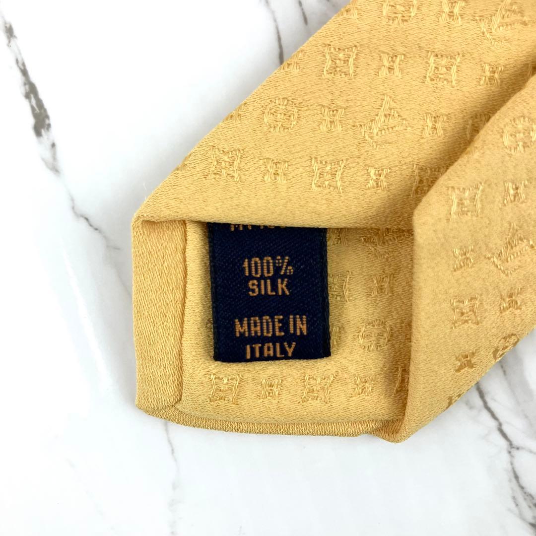 現行モデル　ルイヴィトン　ネクタイ　モノグラム　ソリッド　ジャガード　イエロー