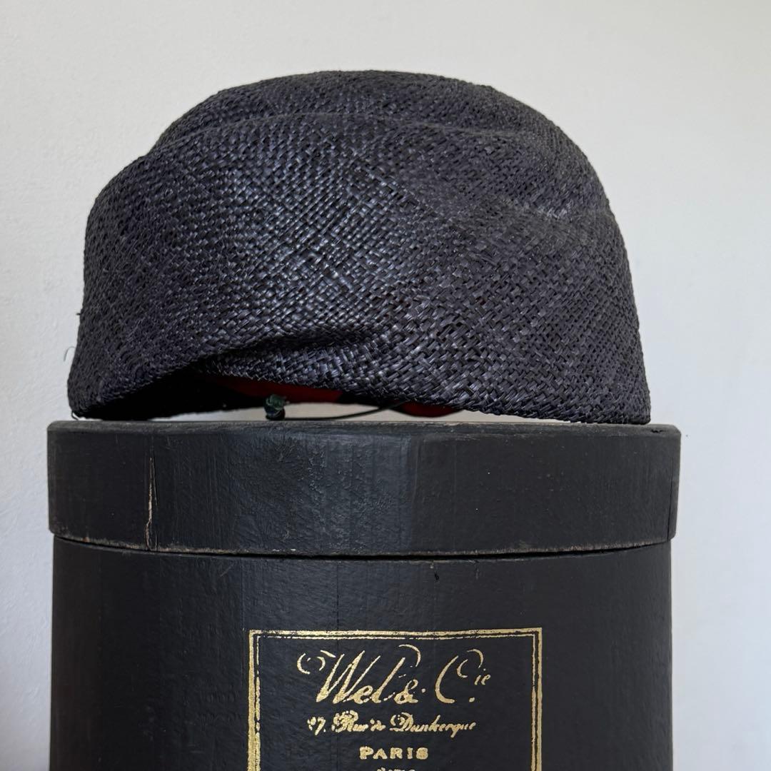 【chisaki】バオ 麦わら ベレー帽 トーク帽　ネイビー　ハットボックス付き