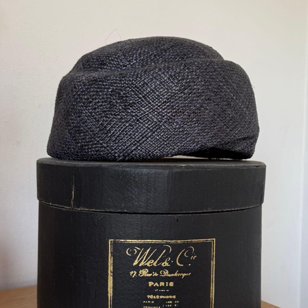 【chisaki】バオ 麦わら ベレー帽 トーク帽　ネイビー　ハットボックス付き