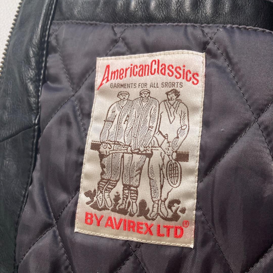 【ま】AVIREX スタジャン 中綿キルティング 刺繍ロゴ 牛革 黒