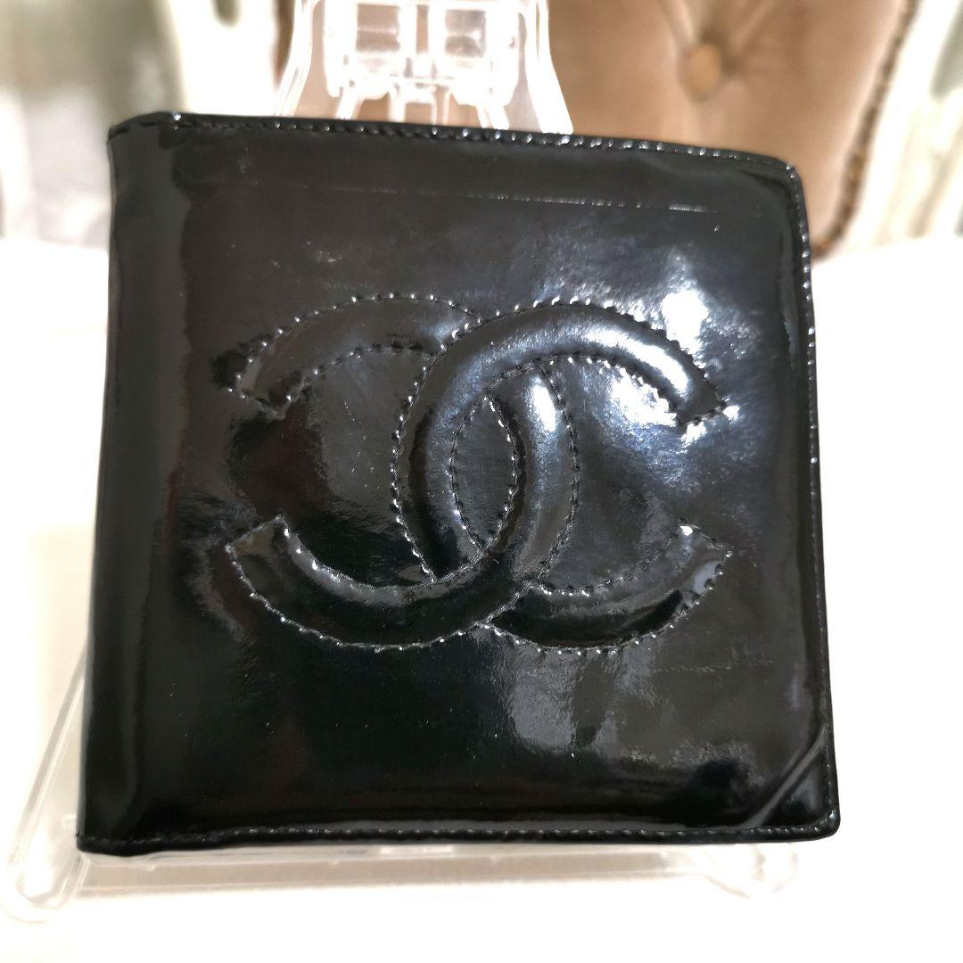 【良品】シャネルCHANEL2つ折り財布 大ココマーク黒シールあり!鑑定済!