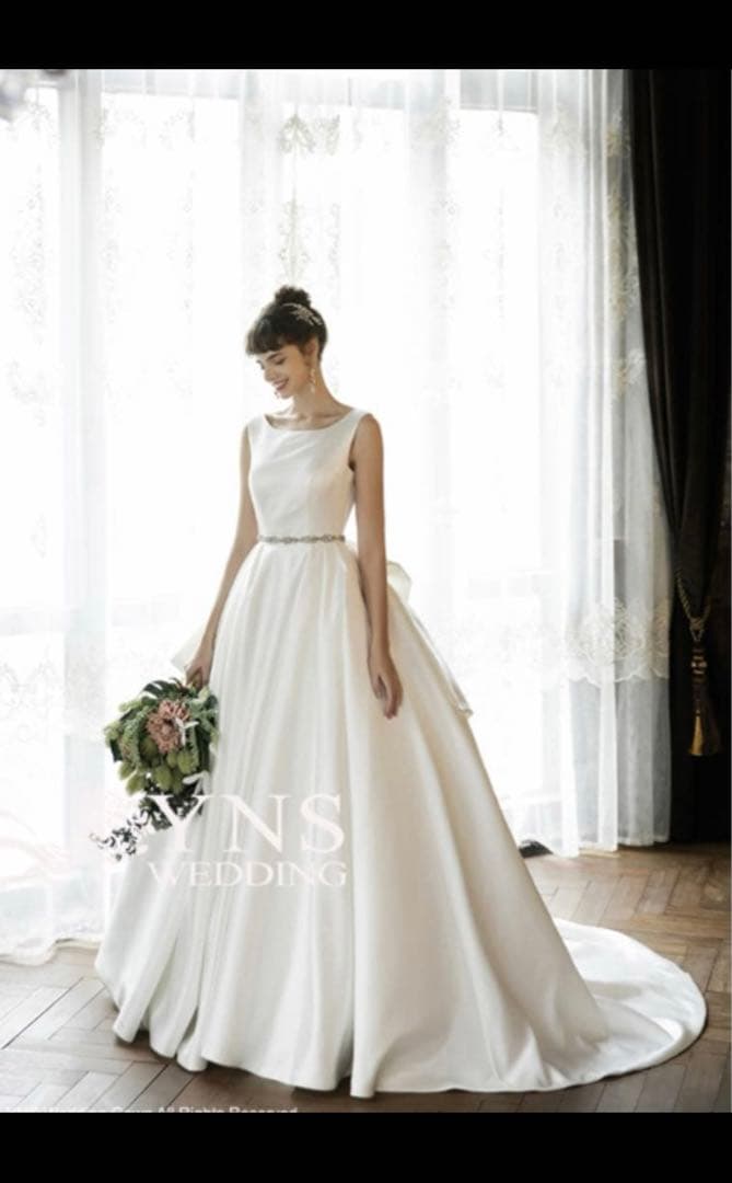 ボートネック Aライン　ウェディングドレス　YNS