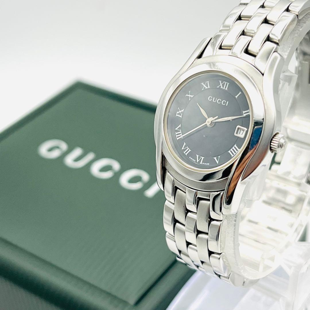 【箱/取説】GUCCI 5500L ブラック文字盤 シルバーベルト グッチ