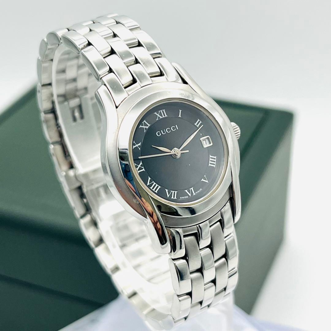 【箱/取説】GUCCI 5500L ブラック文字盤 シルバーベルト グッチ