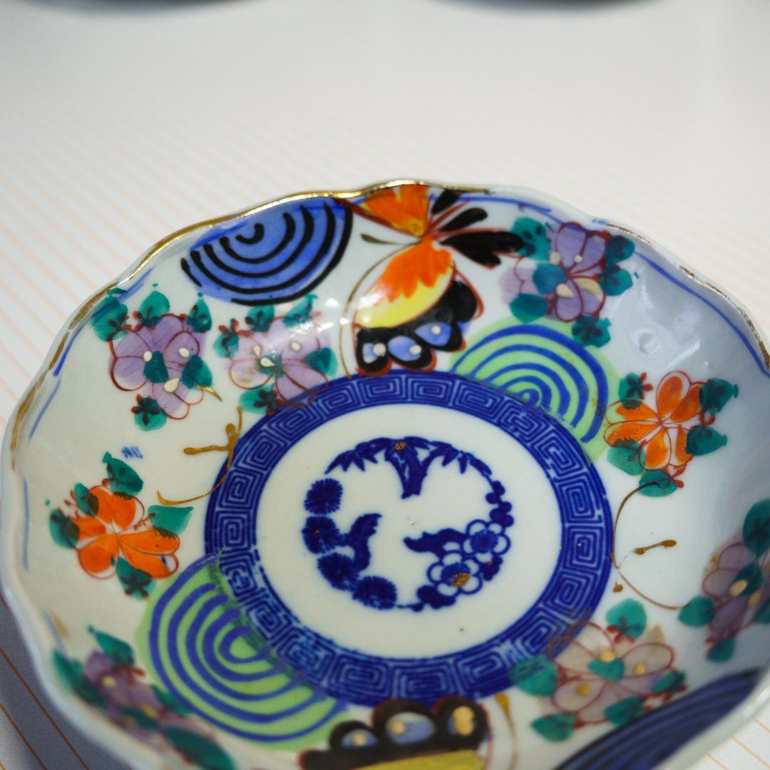 古伊万里　江戸末期～明治 錦手　金彩色絵　膾皿　なます皿　19客　木箱付