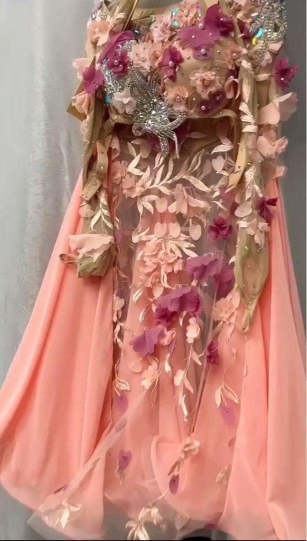 ベリーダンス衣装 ブラスカートセット オレンジ系 花 オーダーメイド