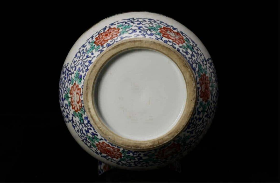 色絵傘人物文花瓶 高さ37cm 花鳥図 花瓶 花入 花器 壺 置物 粉彩人物紋