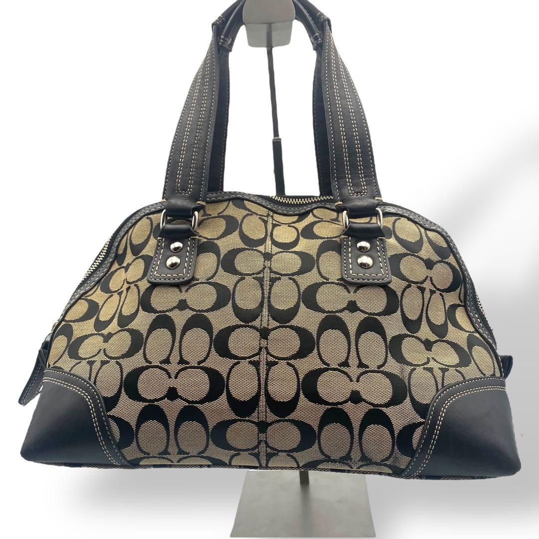 美品 COACH ショルダーバッグ シグネチャー ターンロック レザー ブラック