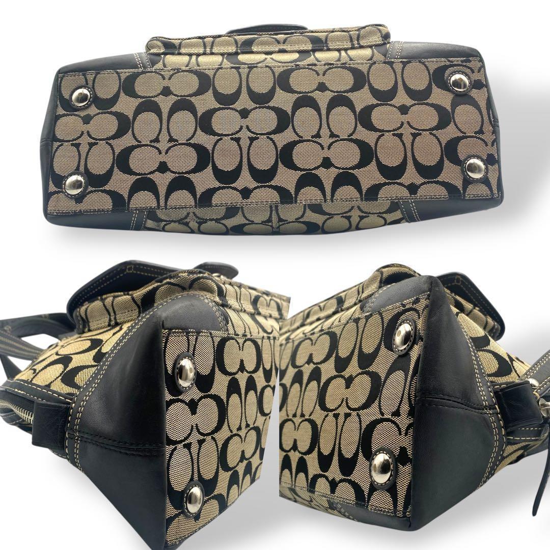 美品 COACH ショルダーバッグ シグネチャー ターンロック レザー ブラック