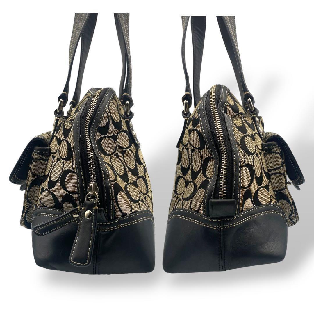 美品 COACH ショルダーバッグ シグネチャー ターンロック レザー ブラック