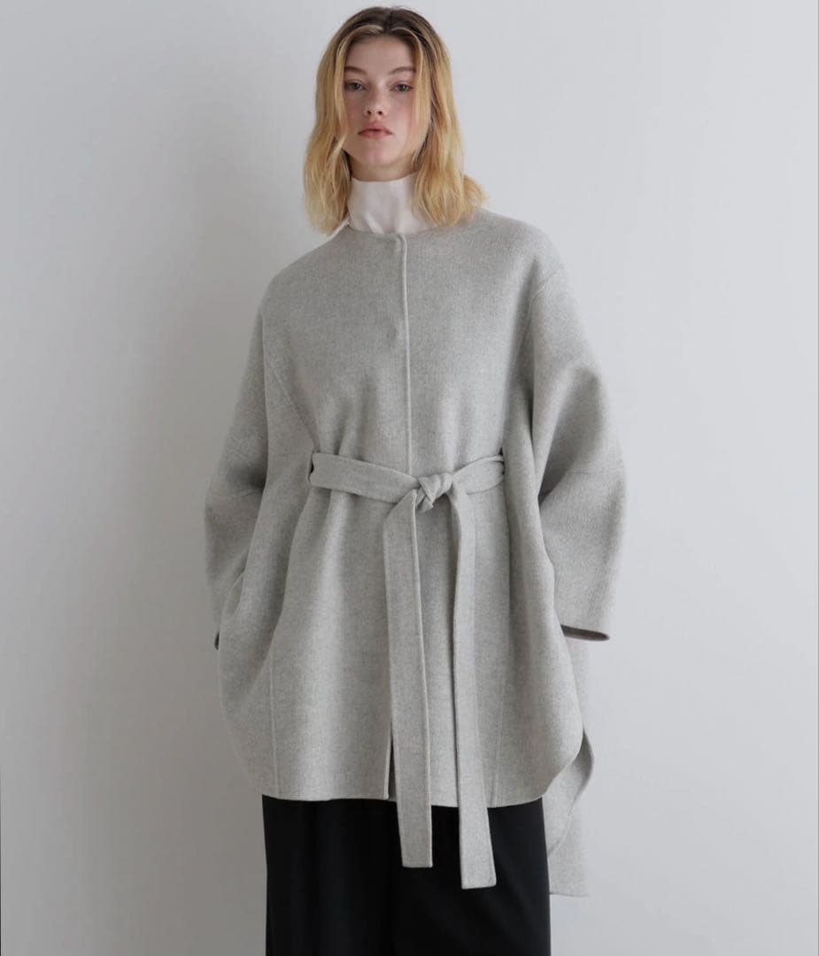ソフトウールリバーポンチョコート　グレー