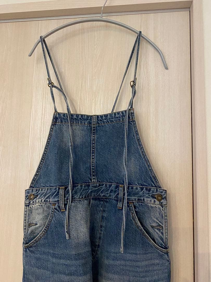 デニムサロペット リラックスフィット レオパードポケット