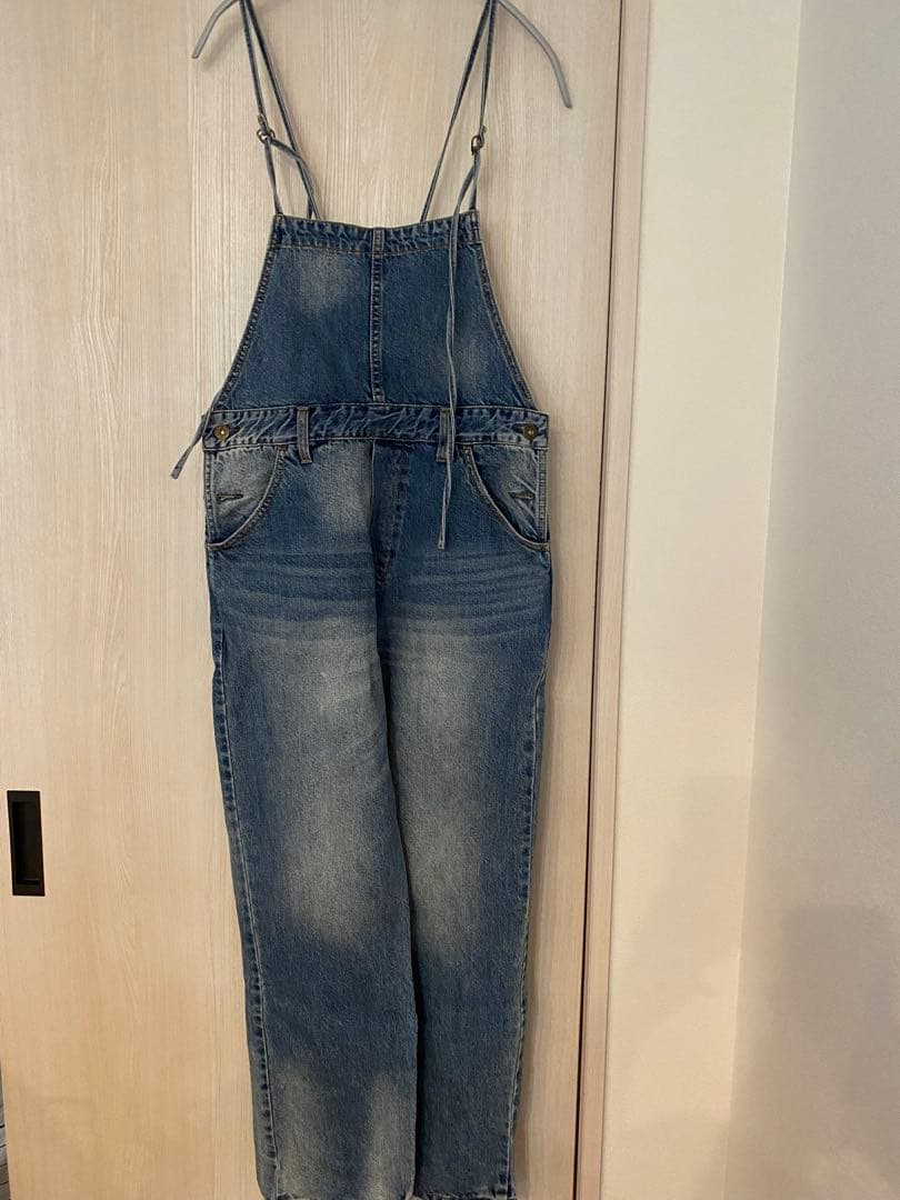 デニムサロペット リラックスフィット レオパードポケット