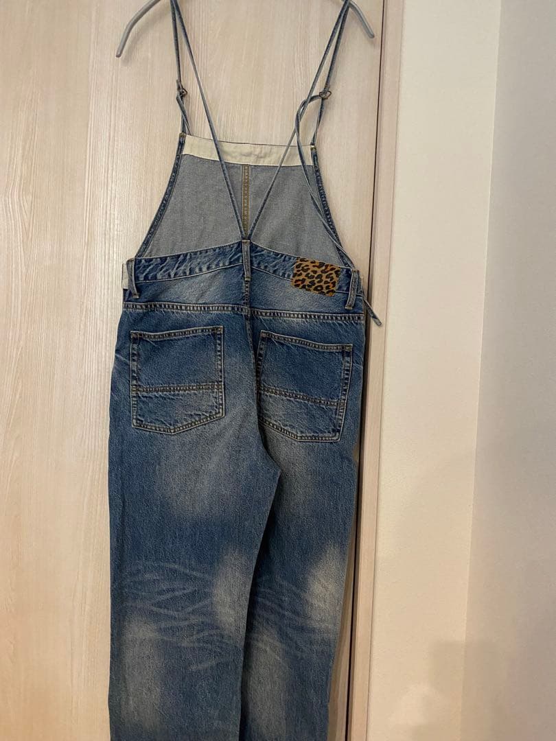 デニムサロペット リラックスフィット レオパードポケット