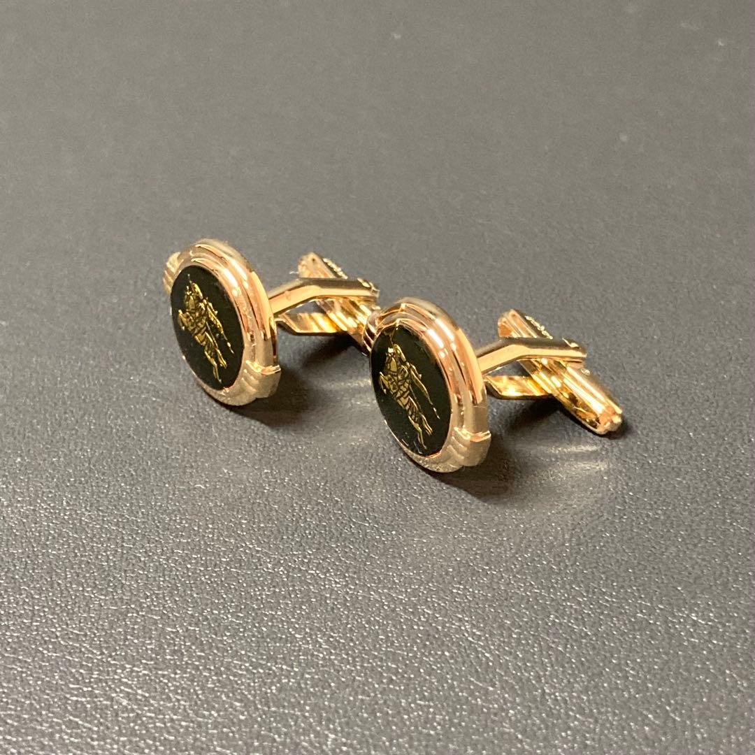 【美品】バーバリー　ネクタイピン　カフス ゴールド　ブラック　ホースロゴ