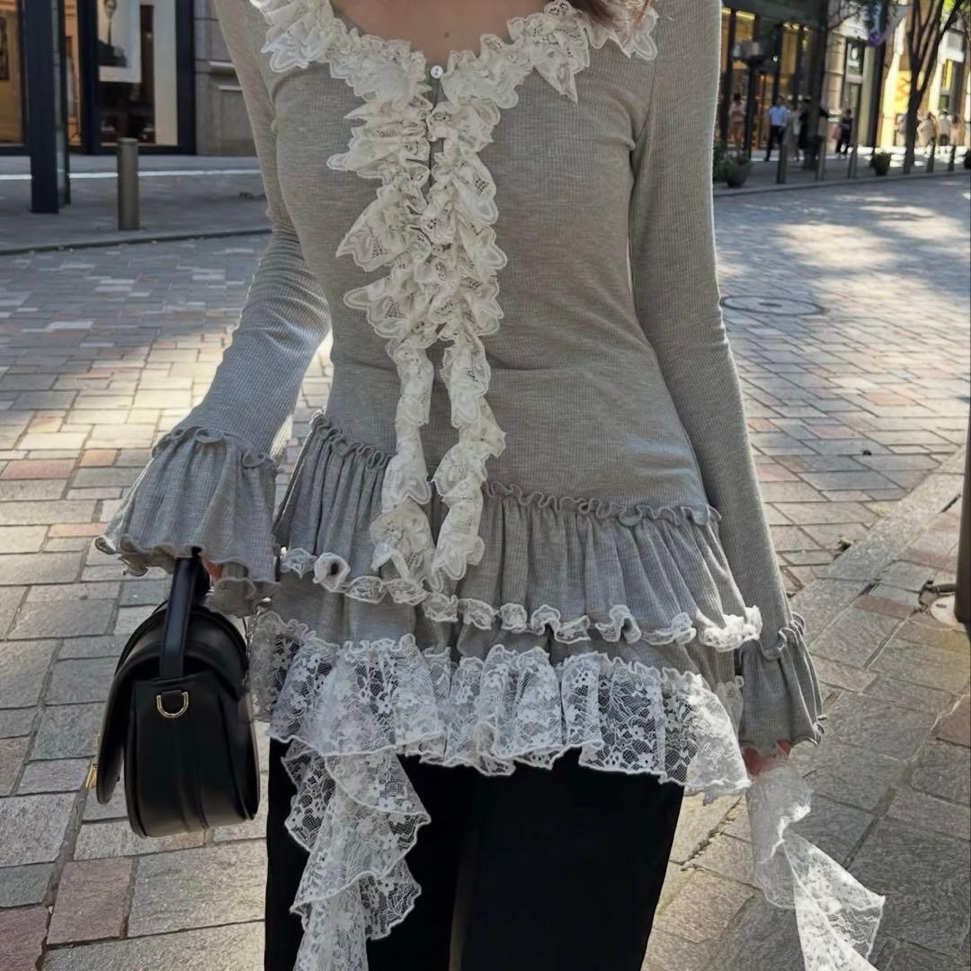 snidel スナイデル　フリルカットソープルオーバー　グレー　ワンピース　新品