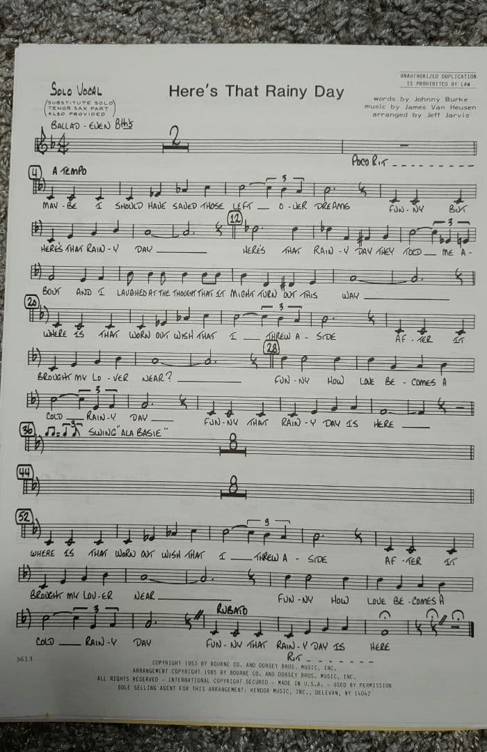 ボーカル　ビッグバンド譜面：HERE'S THAT RAINY DAY