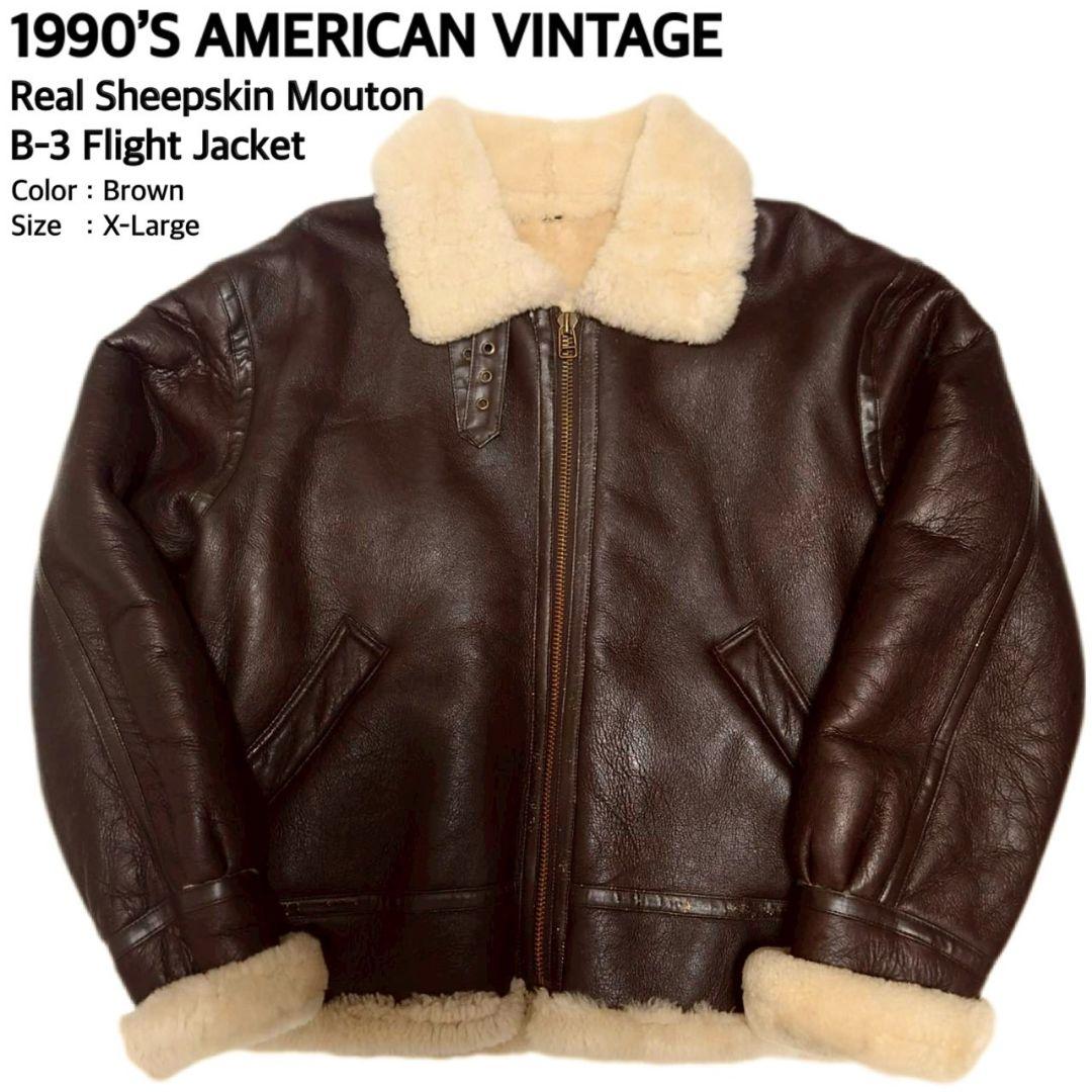 90S ヴィンテージ リアルシープスキンムートンB-3フライトジャケット LL