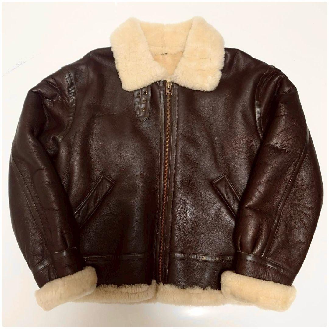 90S ヴィンテージ リアルシープスキンムートンB-3フライトジャケット LL