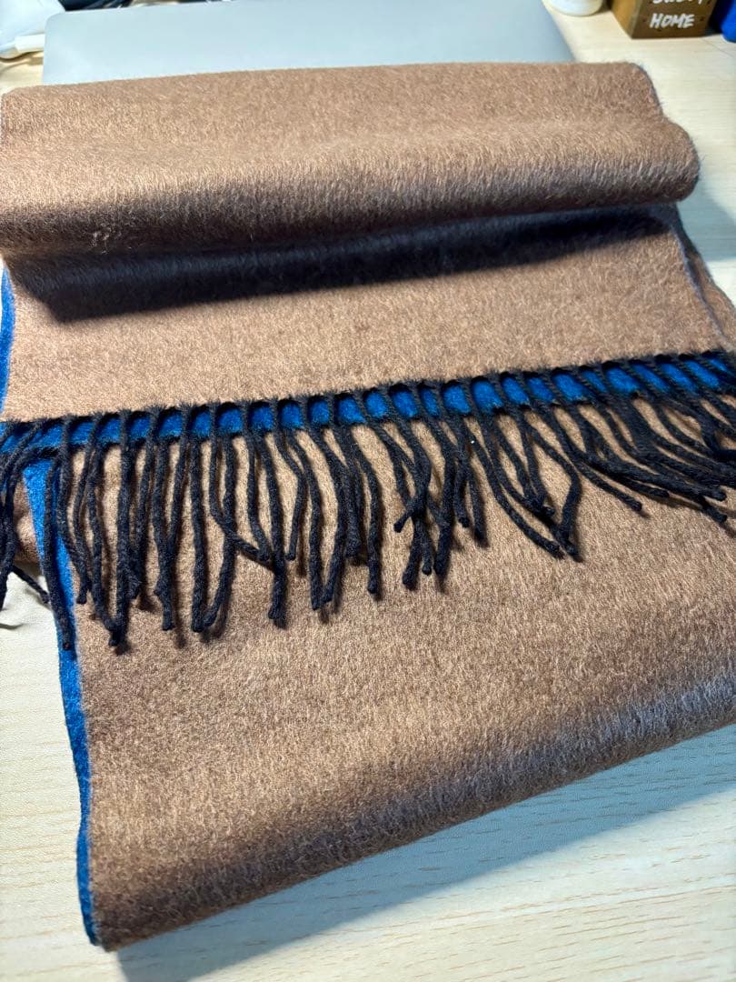 PIACENZA カシミア/シルクマフラー 青茶色