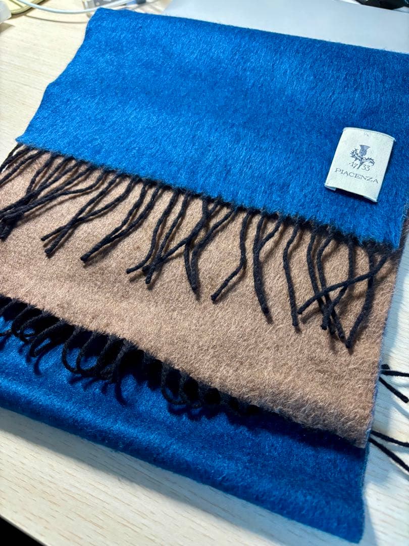 PIACENZA カシミア/シルクマフラー 青茶色