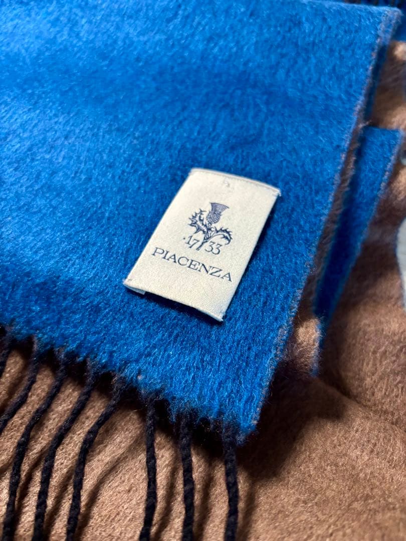 PIACENZA カシミア/シルクマフラー 青茶色