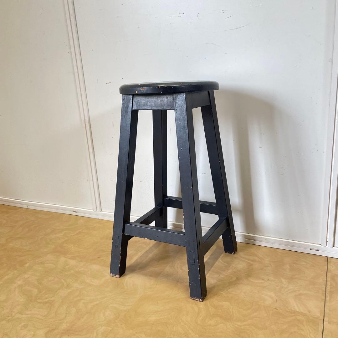木製スツール 丸椅子 ハイスツール ビンテージ インダストリアル 黒 ブラック