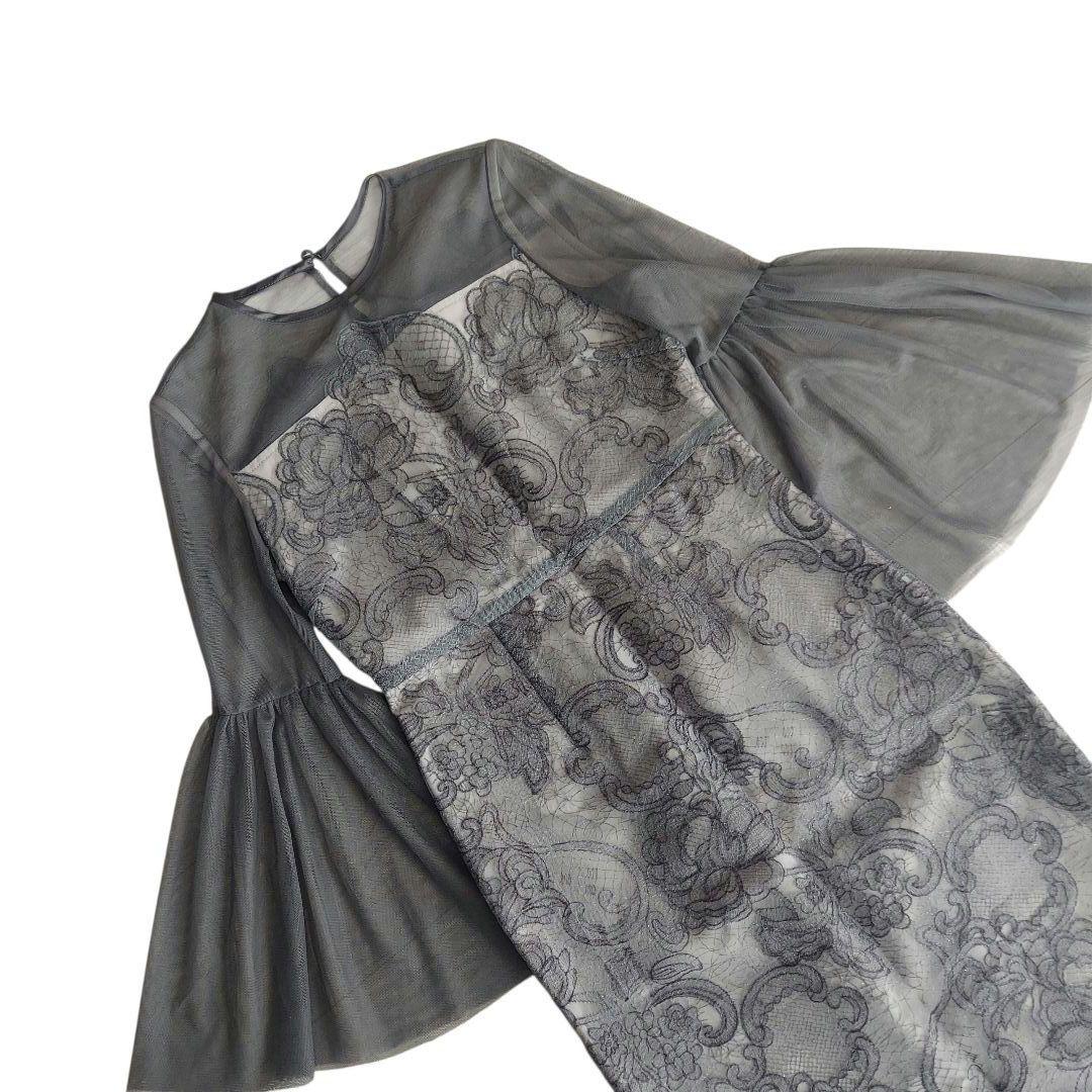 美品✨Leja シアー刺繍レースプリーツIラインロングワンピースドレス