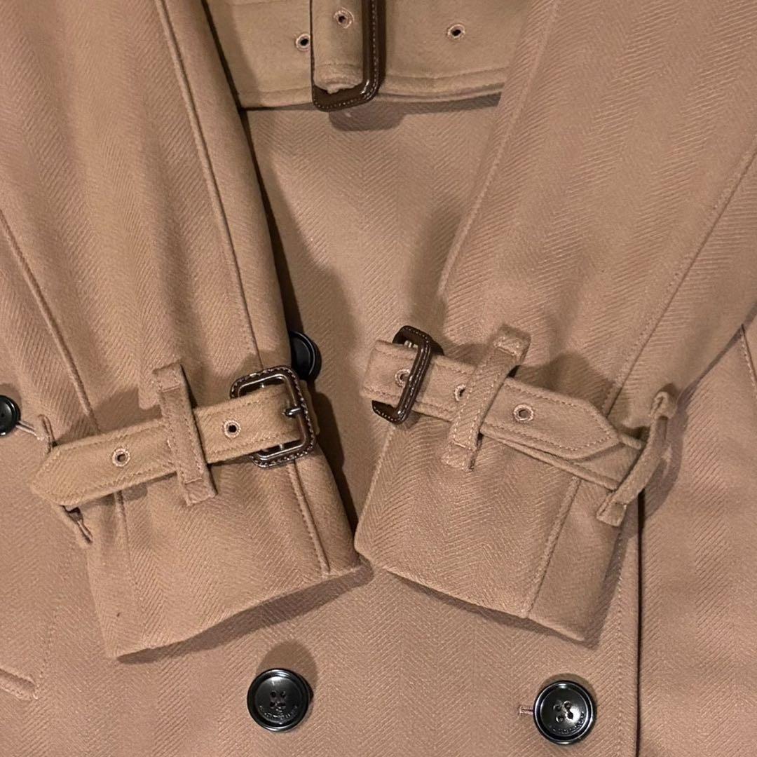 未使用級 BURBERRY カシミヤ混 女優襟 ジャガード ベルテッドコート