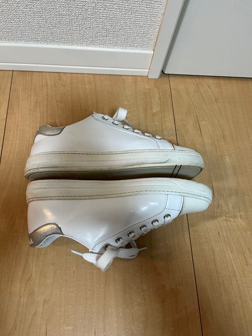 PRADA プラダ レザースニーカー ホワイト×シルバー 1E059M