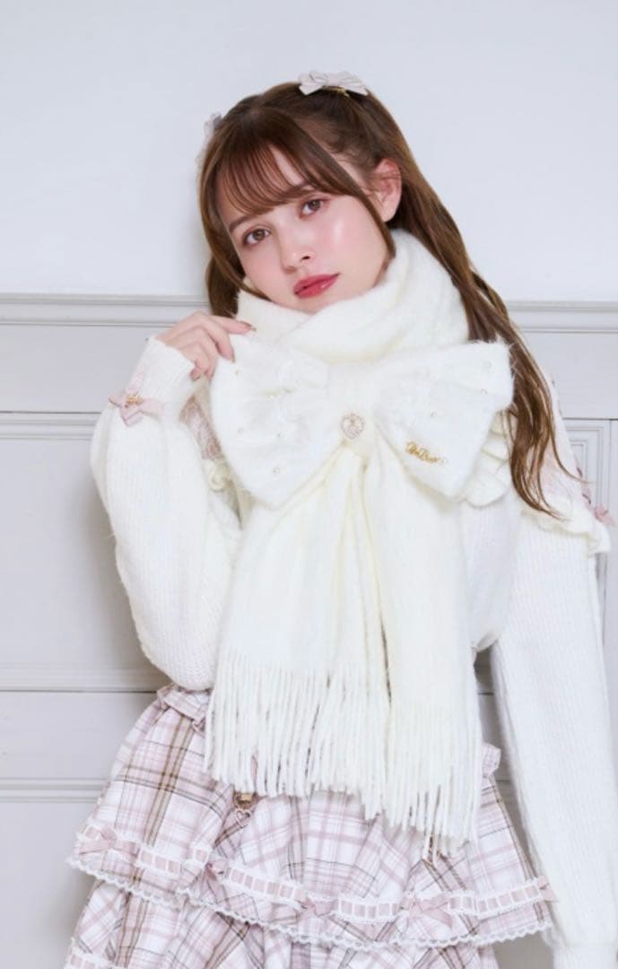 リズリサ シャギーリボンストール ホワイト