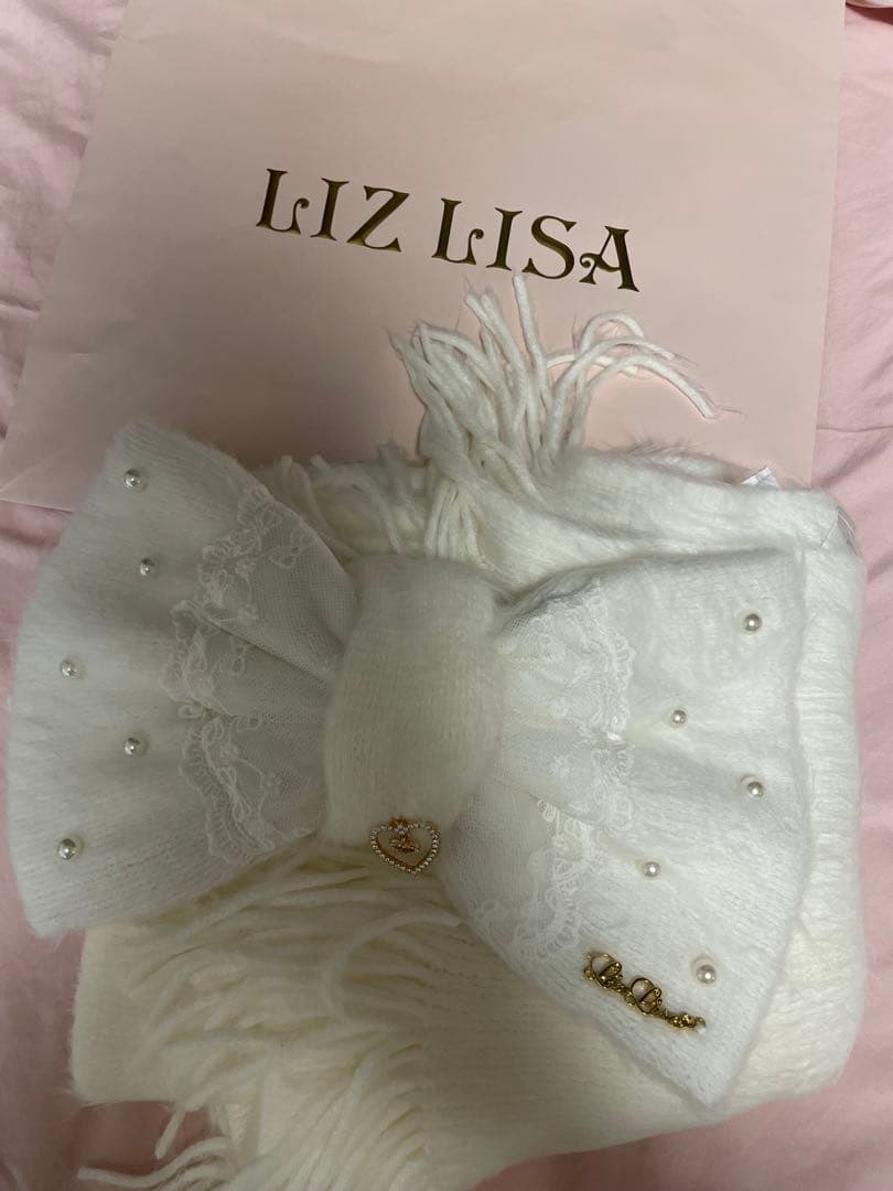 リズリサ シャギーリボンストール ホワイト