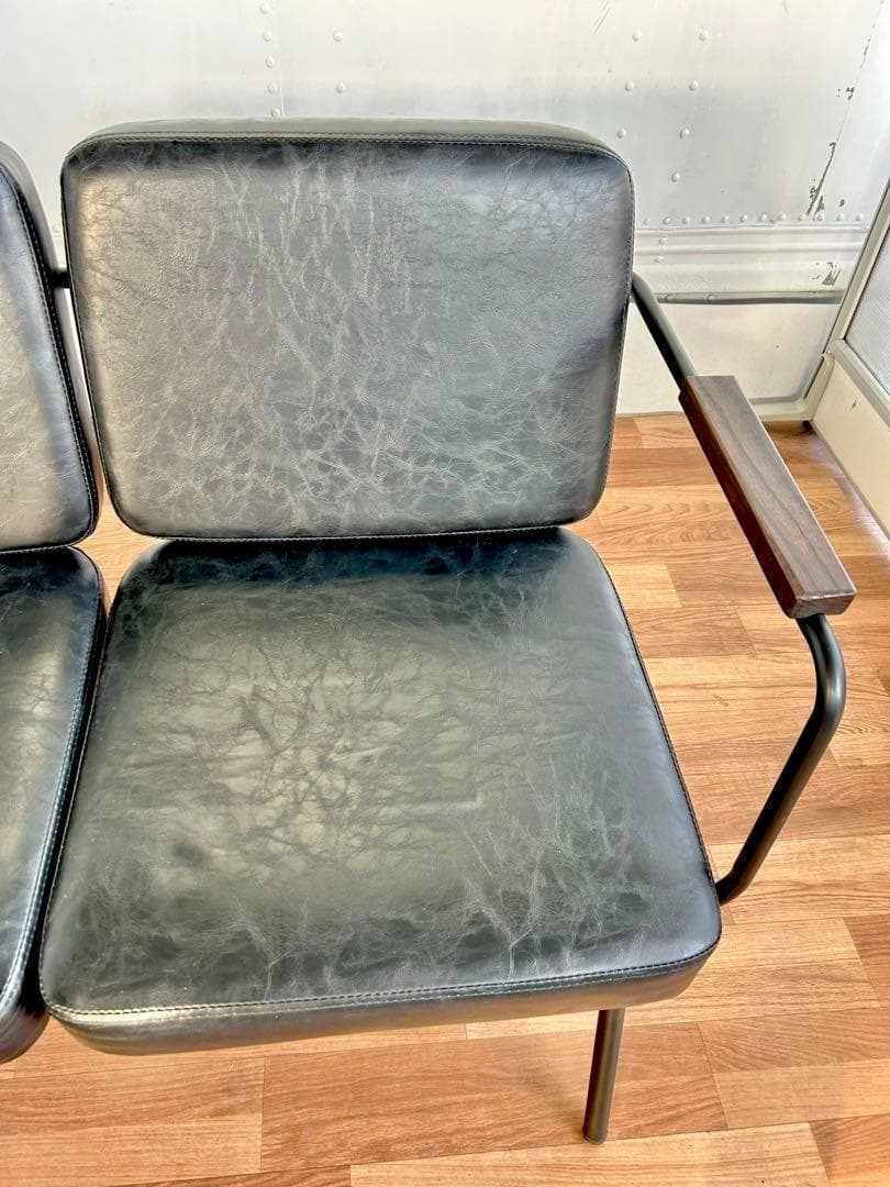 679 ゆかりん様カフェ チェア ベンチ 2人 スチール 黒 ブラック