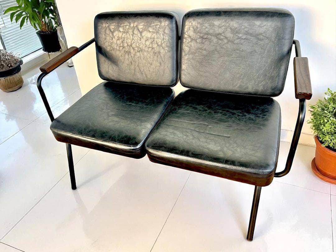 679 ゆかりん様カフェ チェア ベンチ 2人 スチール 黒 ブラック